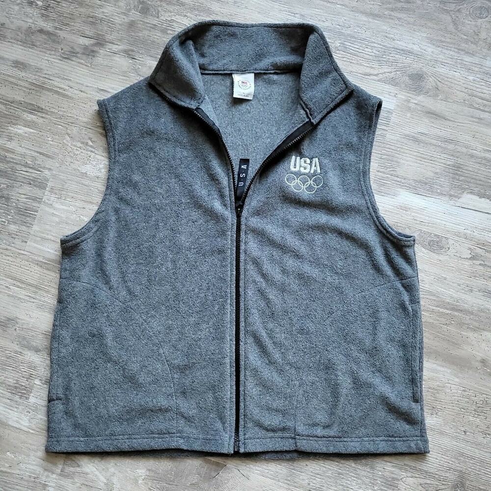 USA Olympics Vtg Gray Fleece Vest Zip Sleeveless Jacket Sportswear Sz M/L - Picture 11 of 11